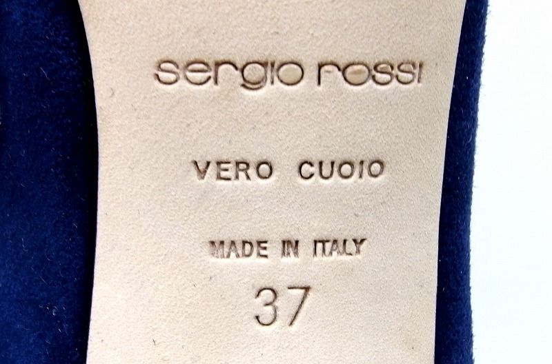 225393 Sergio Rossi セルジオロッシ ポインテッドトゥ スエード ヒール パンプス 37 ネイビー KIN-KAAI_COM