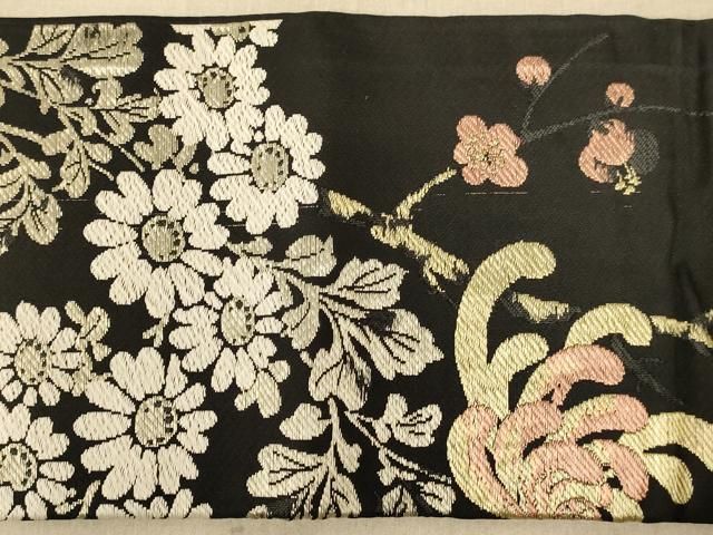 平和屋着物○訪問着 刺繍 草花文 暈し染め 黒地 正絹 逸品 AAAT0550zg