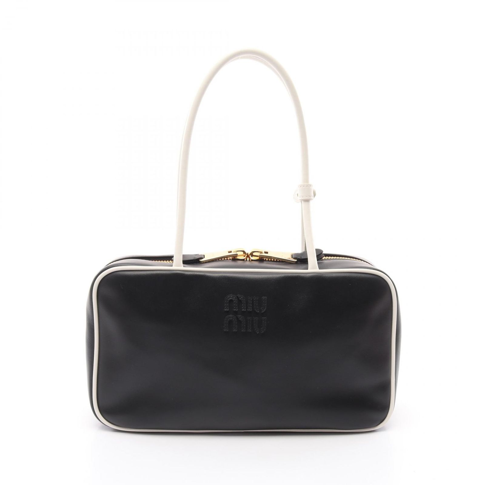 ミュウ ミュウ Miu Miu ショルダーバッグ ボー バッグ ミディアム 5BB172 ブラック|ホワイト レザー ボー バッグ ミディアム レディース Used A