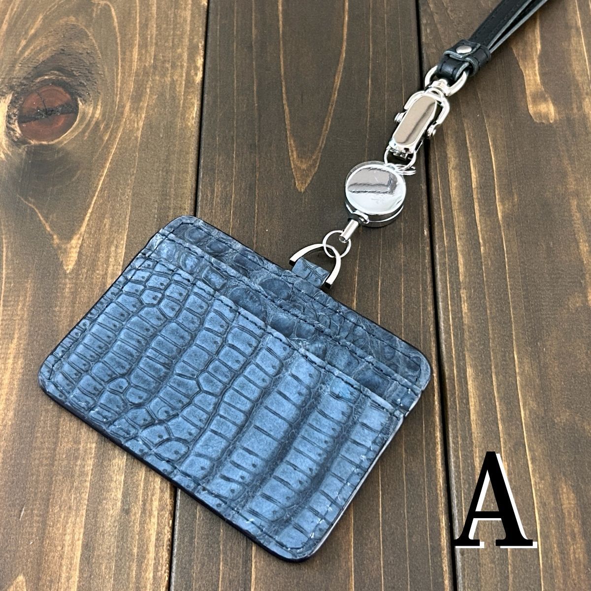  クロコダイル IDホルダー アンティークネイビー パスケース 定期入れ 小物