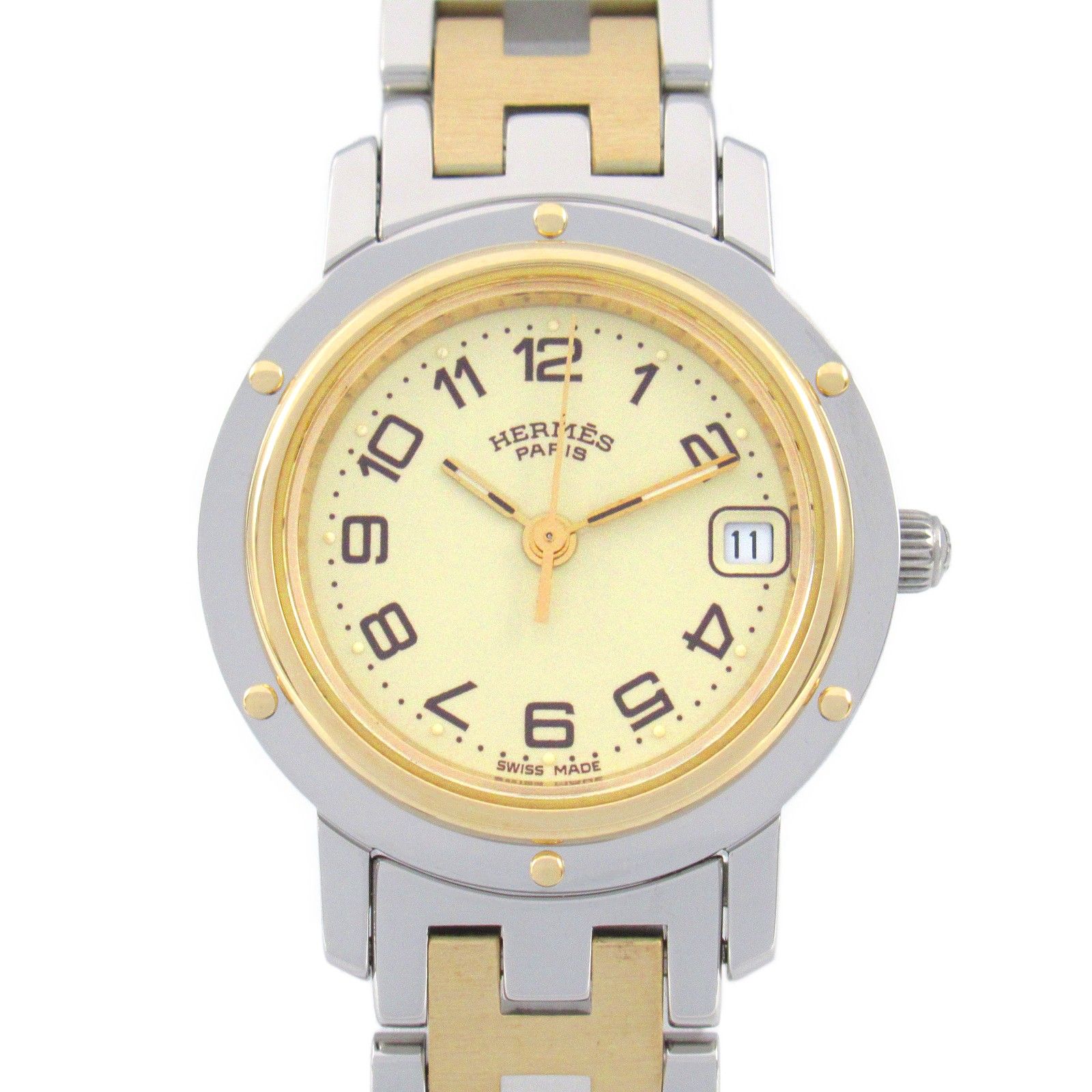 エルメス HERMES 腕時計 クリッパー CL4.220 アイボリー GP（ゴールドメッキ） ステンレススチール クリッパー レディース Used A