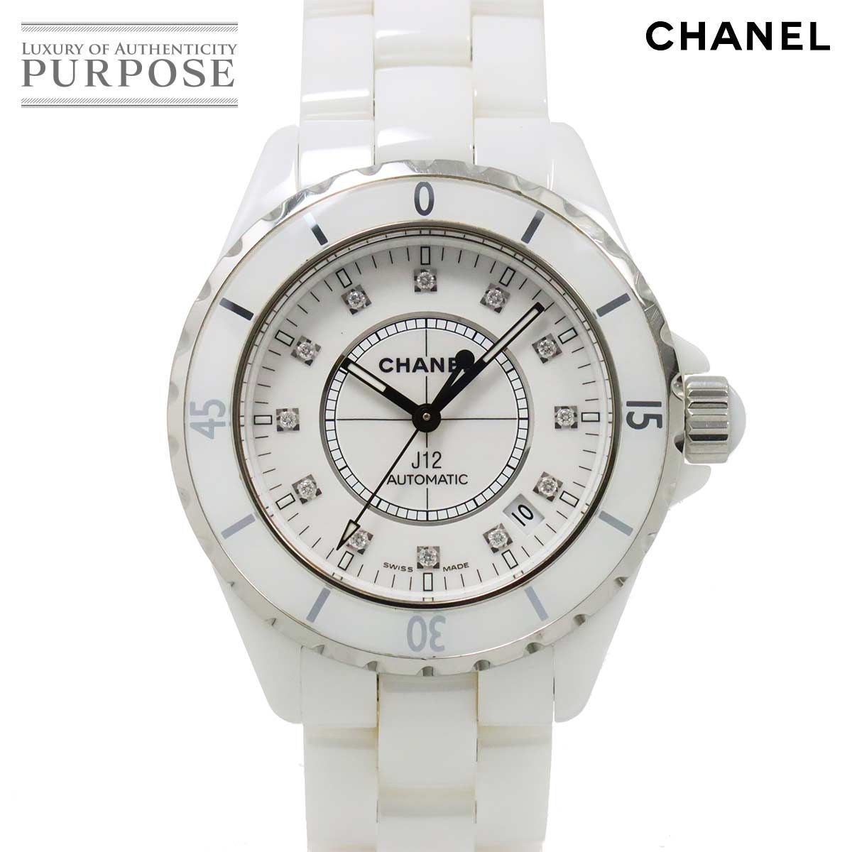 シャネル CHANEL J12 38mm H1629 メンズ 腕時計 デイト 12P ダイヤ ホワイト セラミック オートマ 自動巻き ウォッチ 90276303