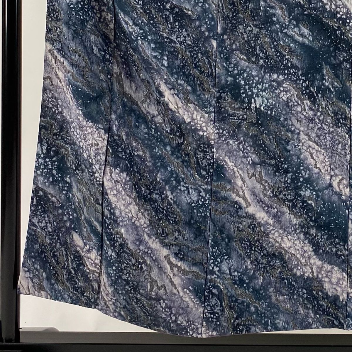 小紋 身丈154cm 裄丈62cm S 袷 幾何学模様 ぼかし 青緑 正絹 秀品