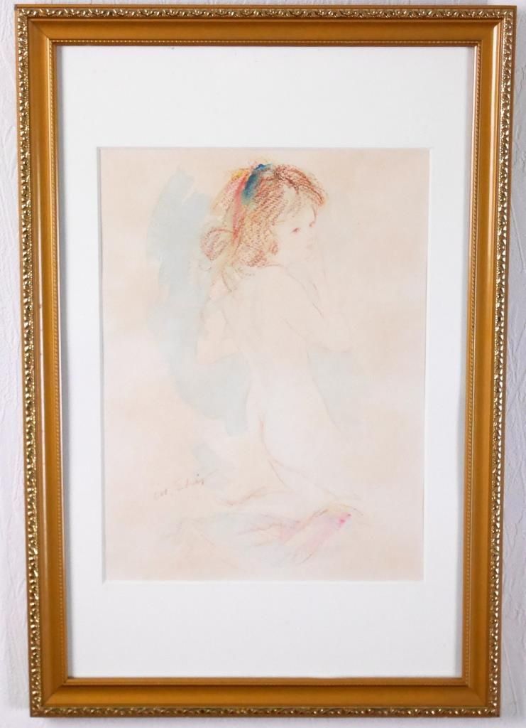 パステル画 裸婦 決意 モデルを使った絵 木製額ガラス入り パステル画 裸婦 決意 モデルを使った絵 木製額ガラス入り 絵画