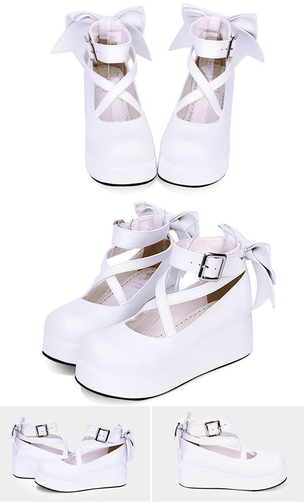 ロリータ 靴 レディース 厚底パンプス リボン シンプル定番ロリータ