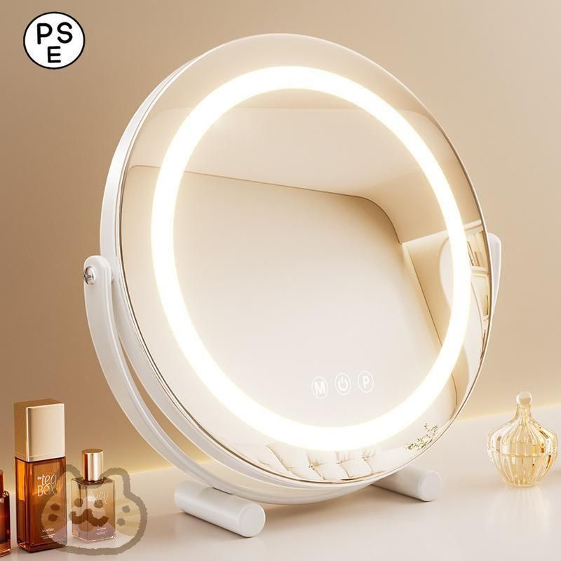 女優ミラー 卓上ミラー 卓上鏡 化粧鏡 led ライト付き 大きい 丸型 メイク鏡 ドレッサー USB充電式 180°回転 無段階調光 三色光源 おしゃ