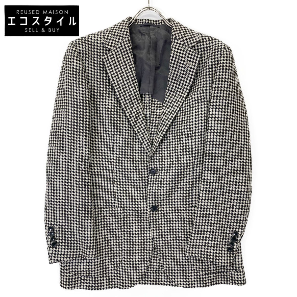 BEAMS F ビームスエフ ﾌﾞﾗｯｸ×ﾎﾜｲﾄ ｳｰﾙ ﾊｳﾝﾄﾞﾄｩｰｽ 2B ｼﾞｬｹｯﾄ 48