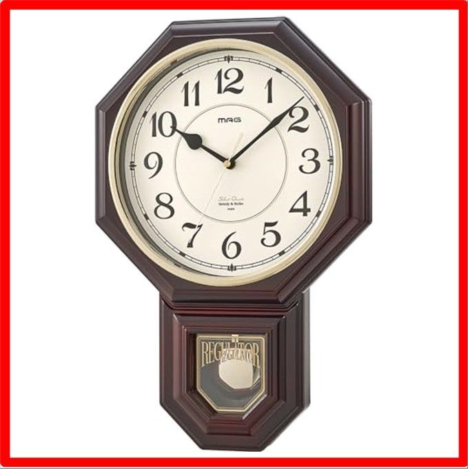 【送料無料 】Style: 西洋館 PatternName: 非電波 MAG(マグ) 掛け時計 メロディ ボンボン 振り子 アナログ 静音 連続秒針 報時機能付