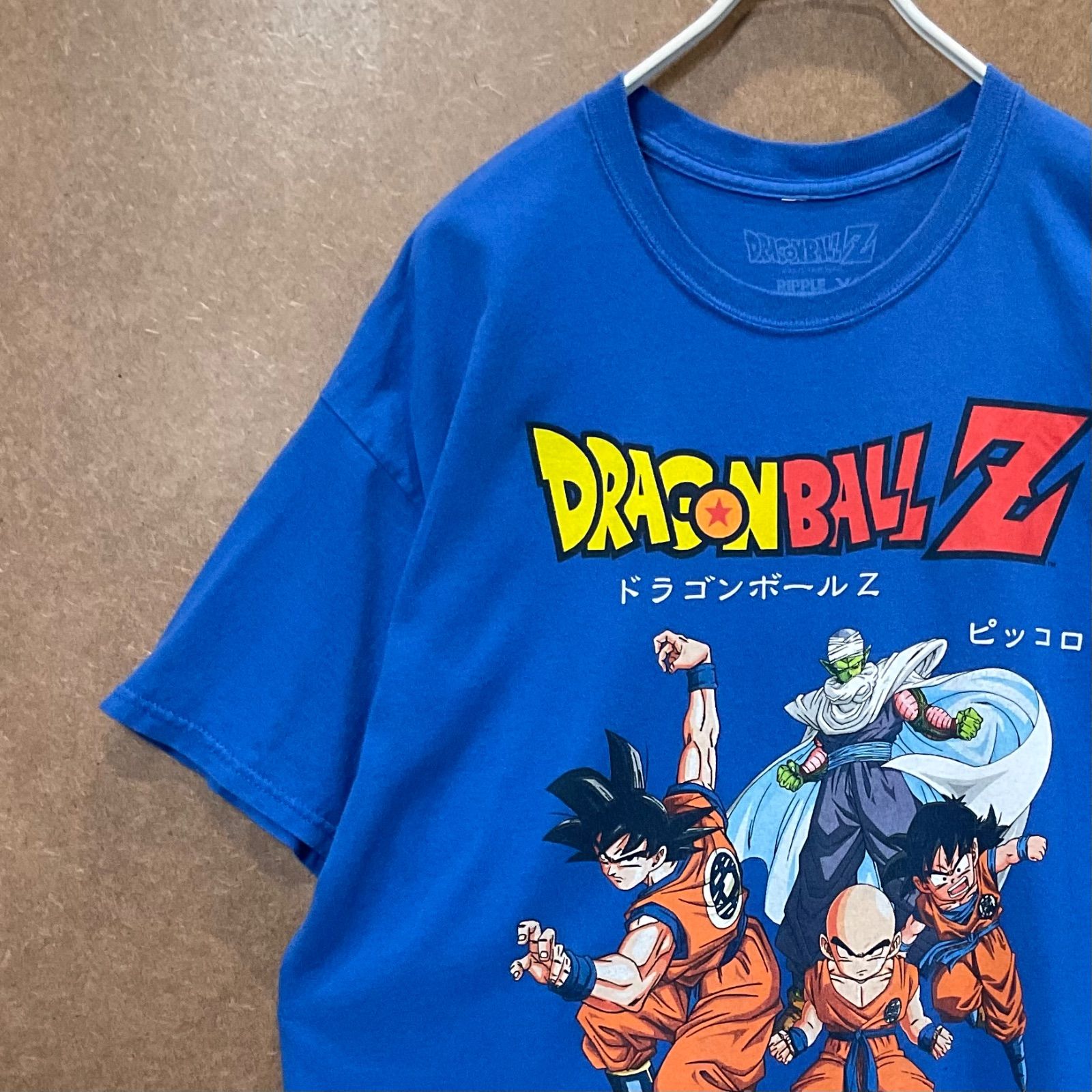 US古着 ドラゴンボールZ TVアニメ 日本語プリント ビッグサイズ半袖tシャツ青XL