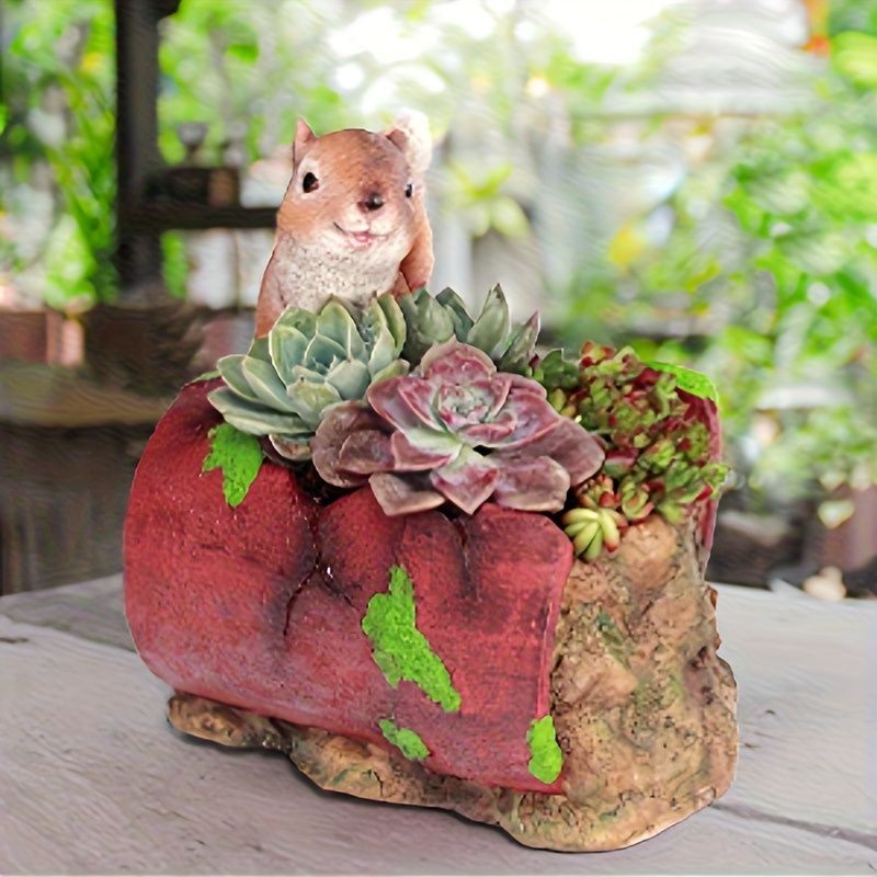 鉢植え 植木鉢 プランター プラントポット フラワーポット ガーデニング 樹脂 屋内 室内 インテリア 玄関 割れた鉢とリス りす 多肉植物 サボテン ユニーク 可愛い オブジェ 観葉植物