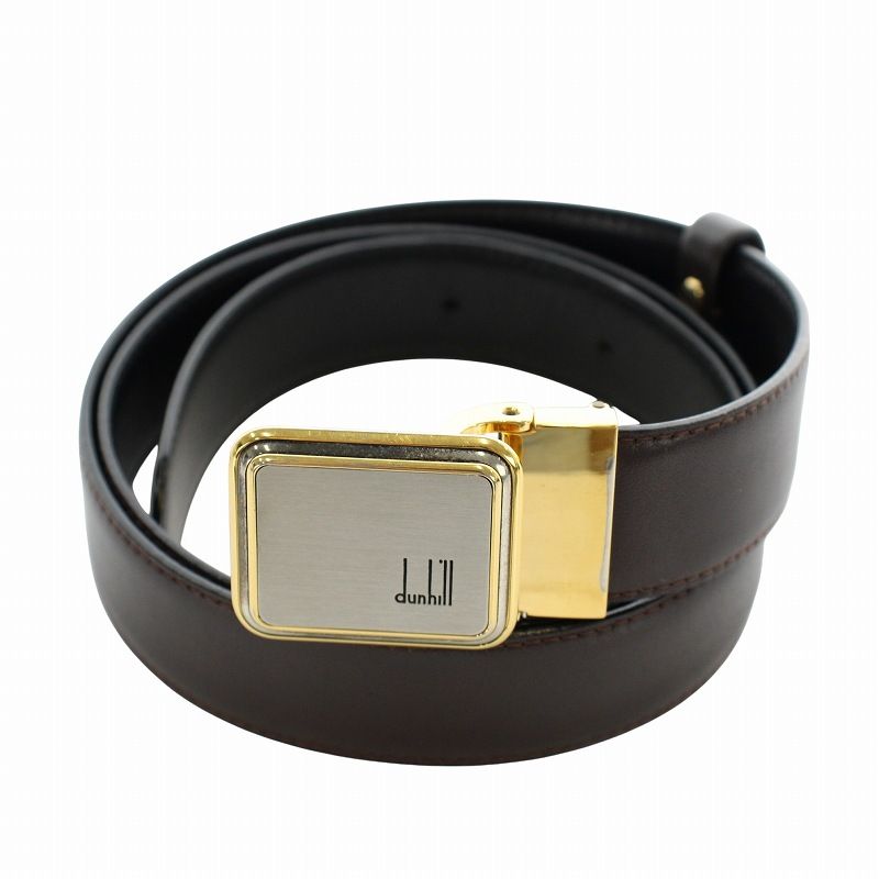 dunhill ダンヒル ベルト 本革 レザー ブラウン ロゴ ゴールド 金 ダンヒル dunhill ベルト レザー ロゴ バックル ゴールド金具