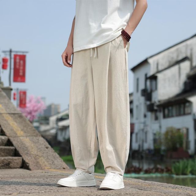 種類46：XL/H：ブラックブラック メンズ ファッション 服 男性用 オシャレ シンプル 大人 かっこいい 大きいサイズ ストリート 紳士服 夏 綿 リネン ワイド レッグ パンツ 快適 ズボン ゆったり 薄手 カジュアル