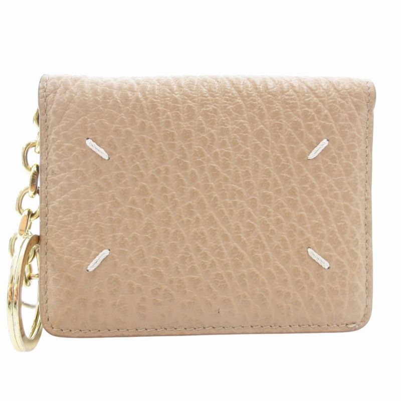 メゾンマルジェラ 11 Maison Margiela 11 24SS カードホルダー CARD HOLDER カードケース キーリング付 4ステッチ レザー ベージュ |GV AA