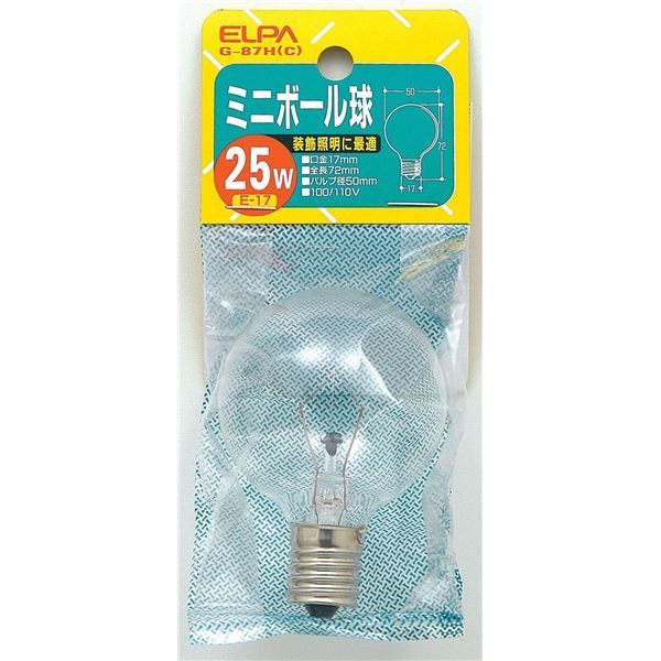 （まとめ） ELPA ミニボール球 電球 25W E17 G50 クリア G-8