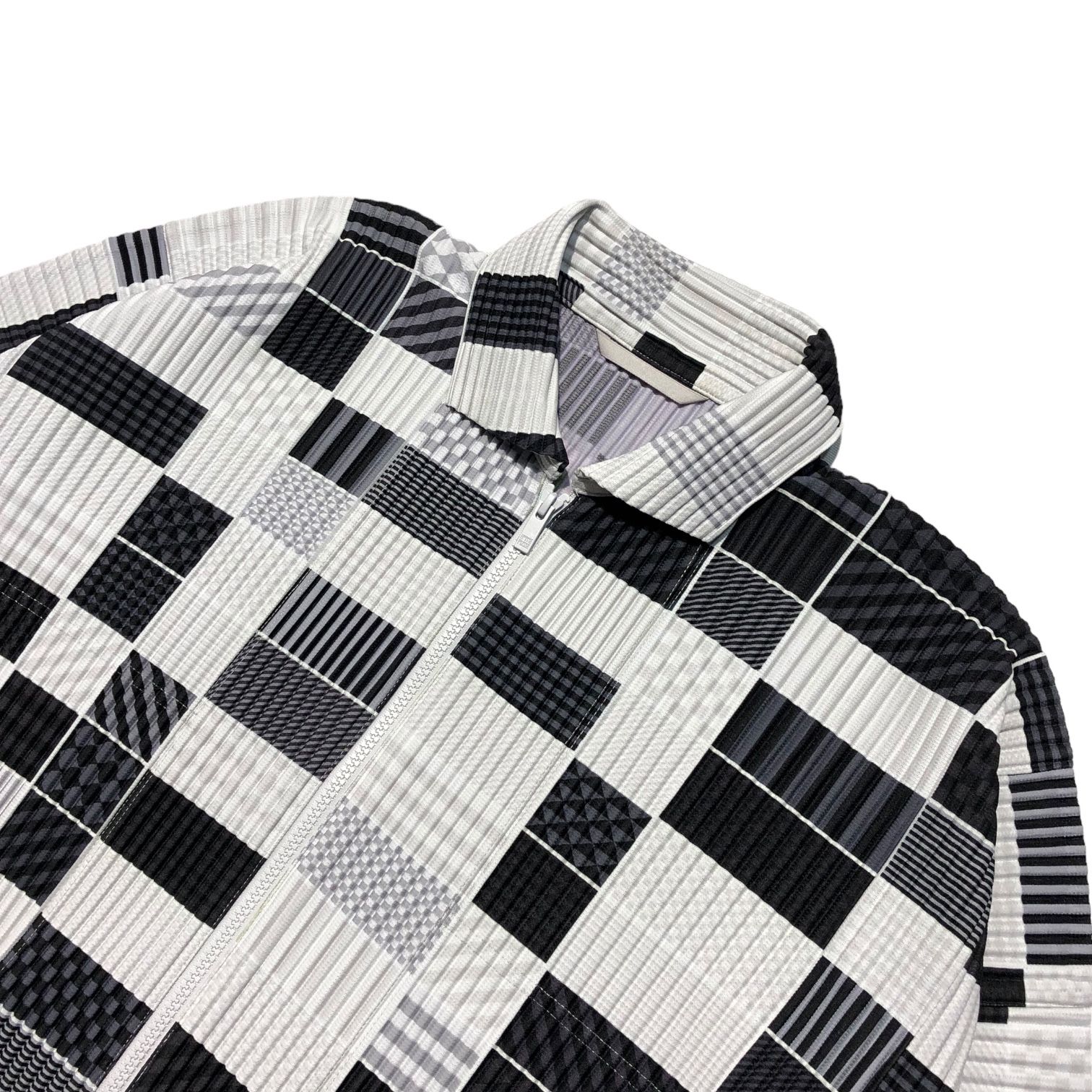 HOMME PLISSE ISSEY MIYAKE(オムプリッセイッセイミヤケ) 21SS Random check pleat zip-up jacket  ランダム チェック プリーツ ジップアップ ジャケット HP11-JL228-96 ライトグレー