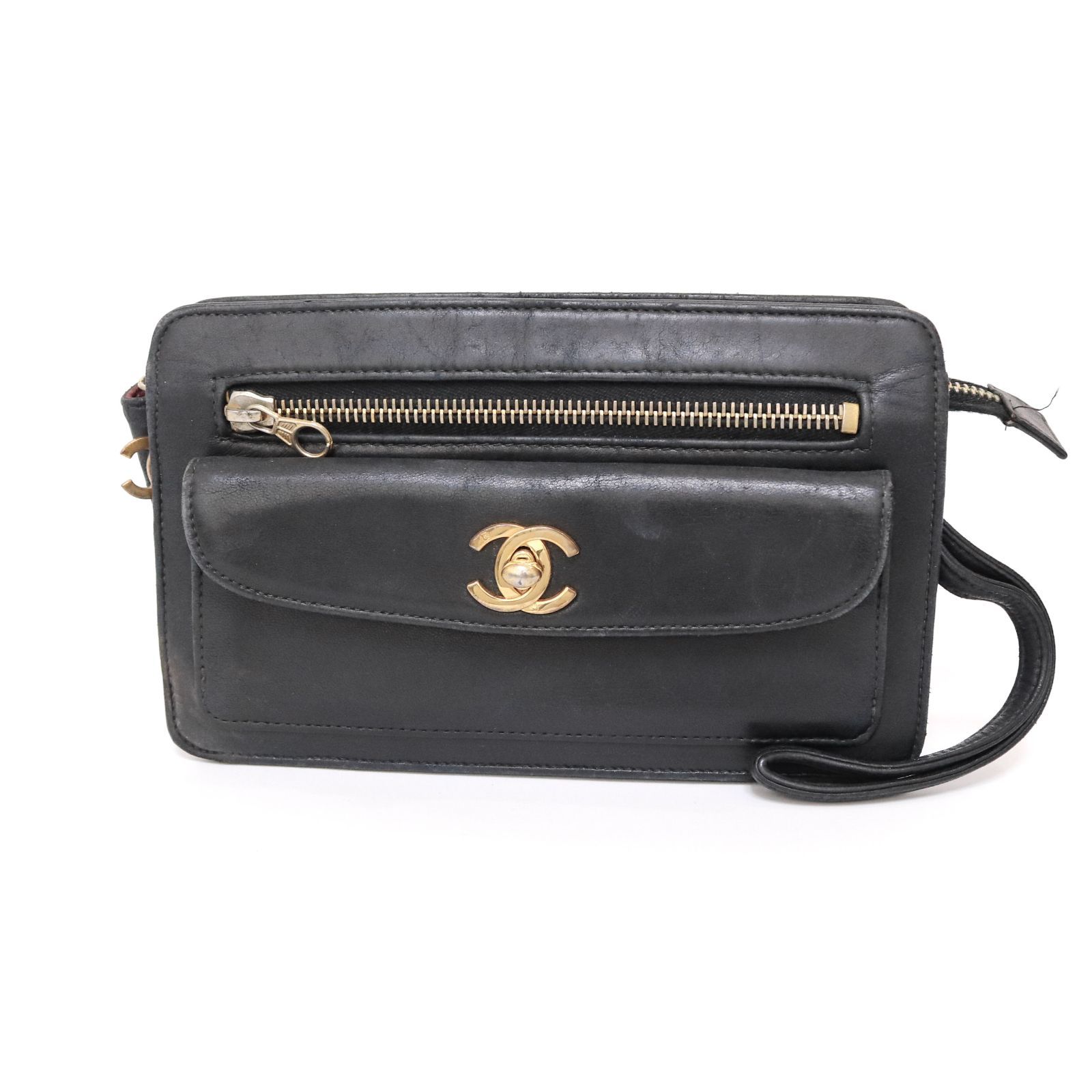 CHANEL シャネル ココマーク クラッチバッグ ポーチ レザー ブラック