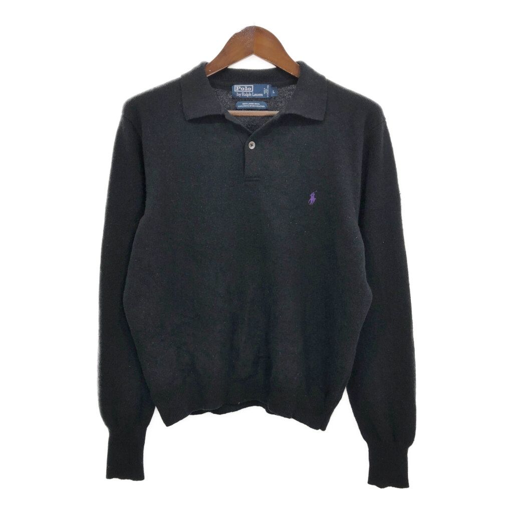 90年代 Polo by Ralph Lauren ポロ ラルフローレン ウール ニットポロシャツ ブラック (メンズ L) 中古 古着 S1256