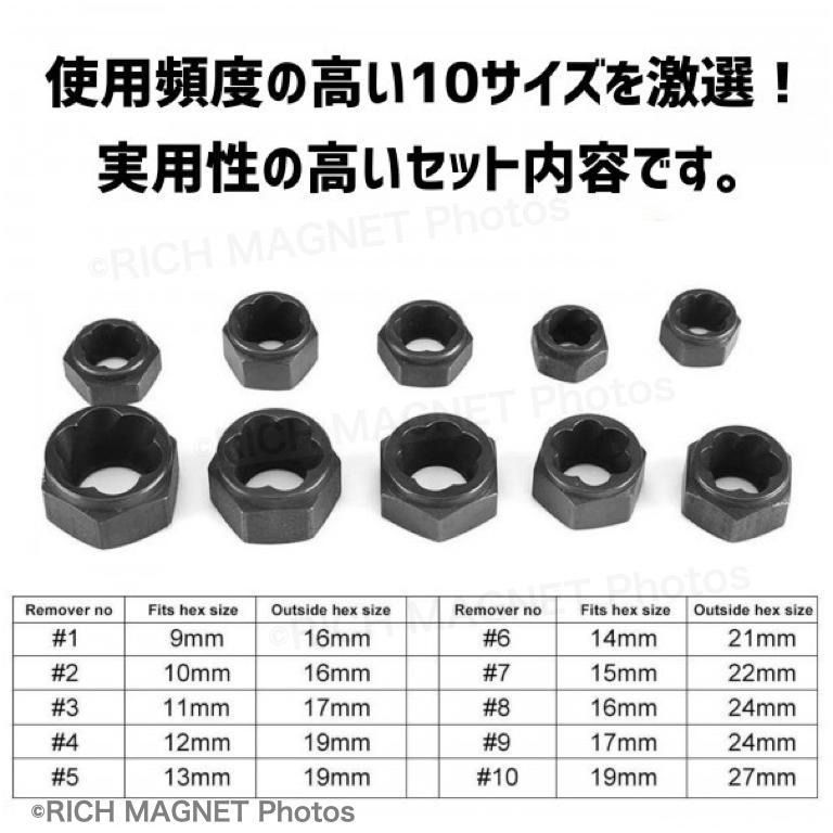 ナットツイスター セット 10点セット 9～19mm 一撃 ナット外し ボルト外し なめた 錆びた 潰れた タイヤ交換 潰れ サビ 固着 膠着  メルカリ