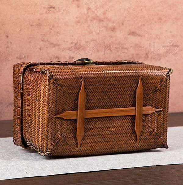 収納かご おしゃれ竹籠 編み 収納箱 小物入れ 茶道*お菓子入れ 竹工芸 可愛い