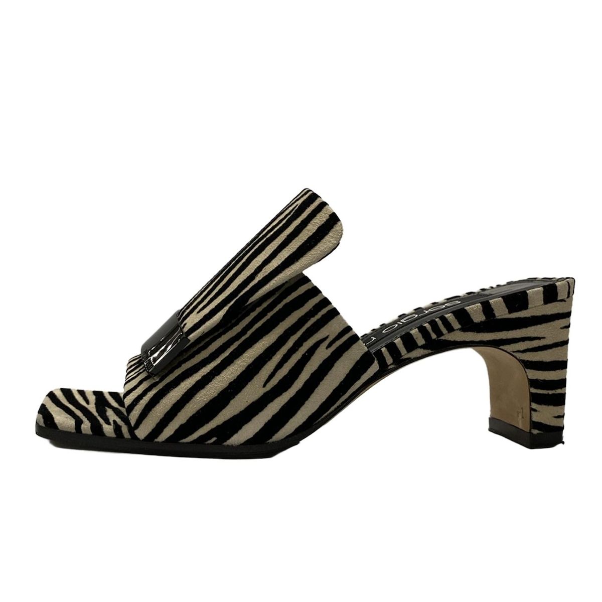 sergio rossi セルジオロッシ ミュール 35 レディース - ベージュ×黒 ゼブラ柄 アウトソール張替済