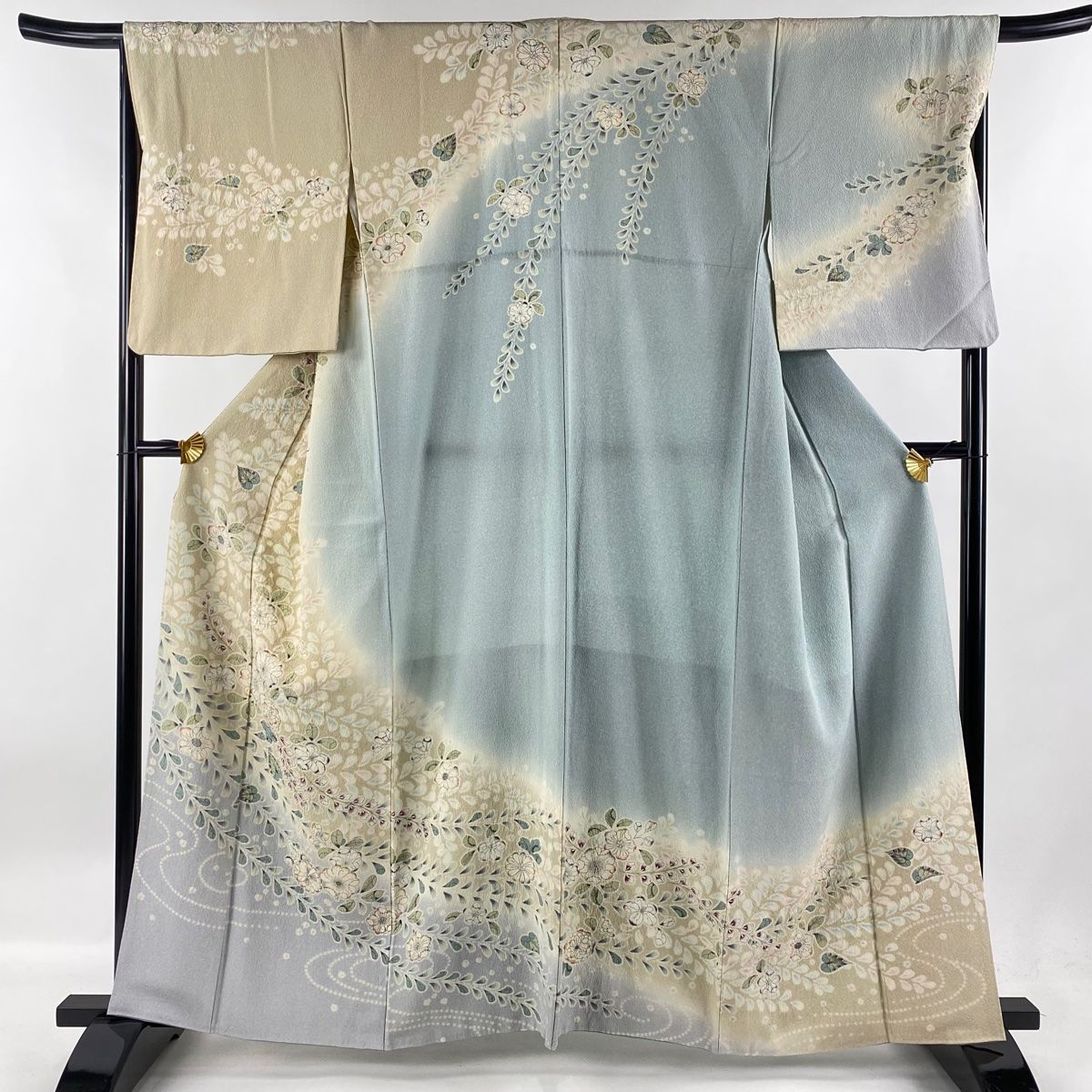訪問着 身丈161cm 裄丈67.5cm L 袷 辻が花柄 ぼかし ベージュ 正絹 名品