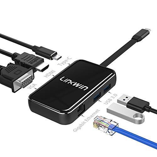 USB C ハブ 1台6ポート Type c ドッキングステーション - 6 in 1 : Lan ポート、 HDMI ポート 、VGA ポート、USB C 充電ポート、USB 3.0 ポート×2 for macbook pro ハブスマホ Samsung S