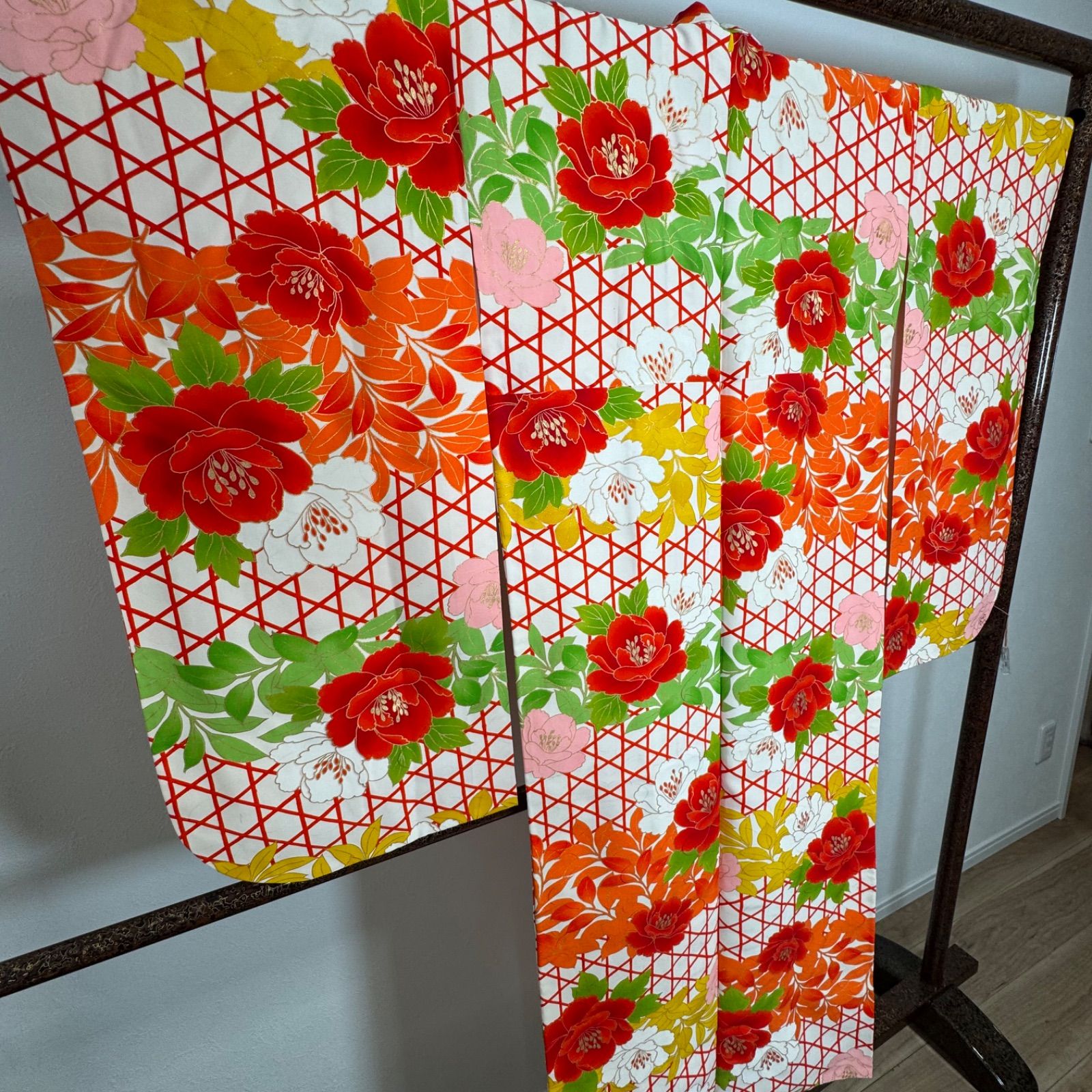 T 超美品 七五三 7歳 フルセット 女の子 子供 絹 着物 赤 ヴィンテージ