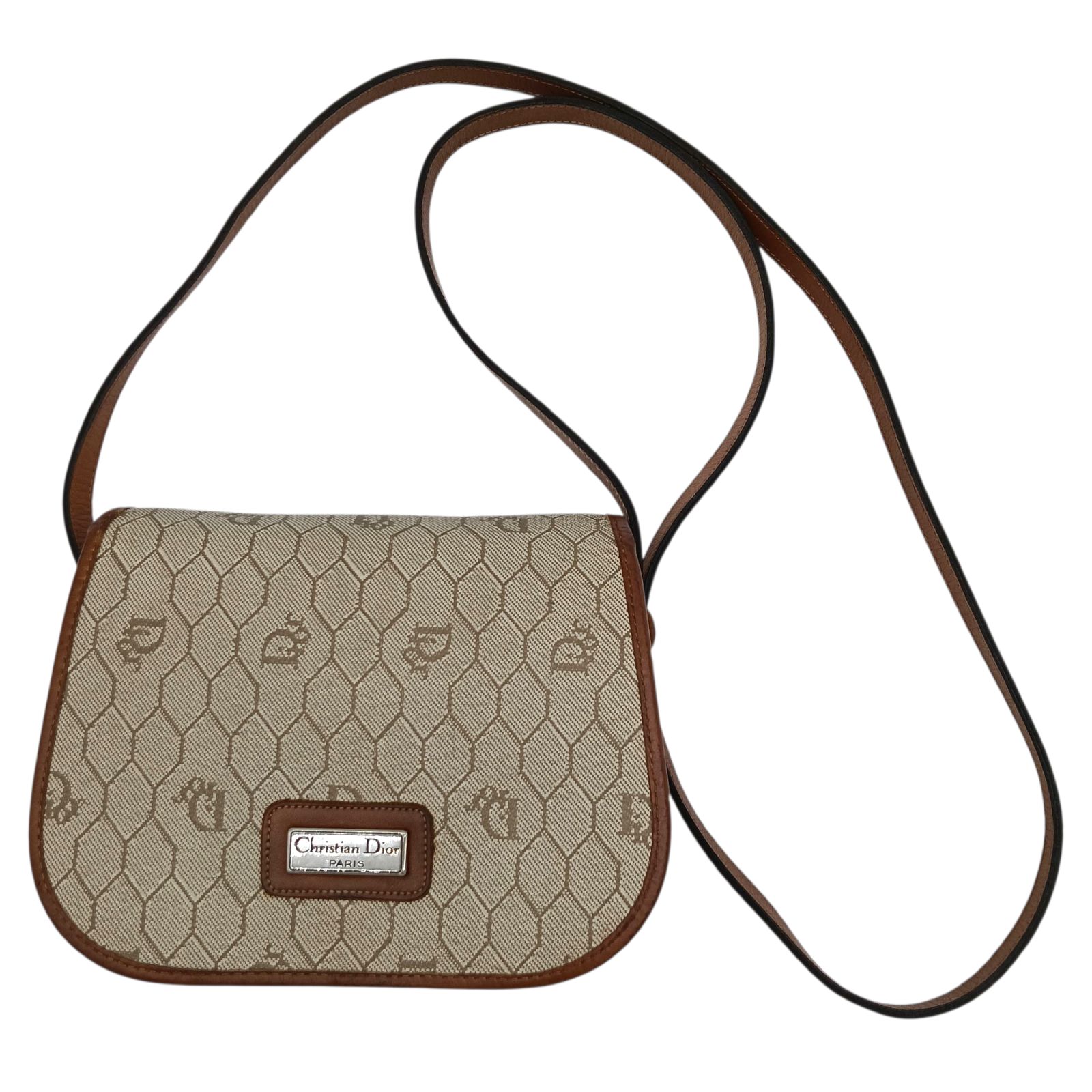 C012915)ChristianDior ハニカム柄 フラップバッグ ベージュ C012915)ChristianDior ハニカム柄 フラップバッグ ベージュ