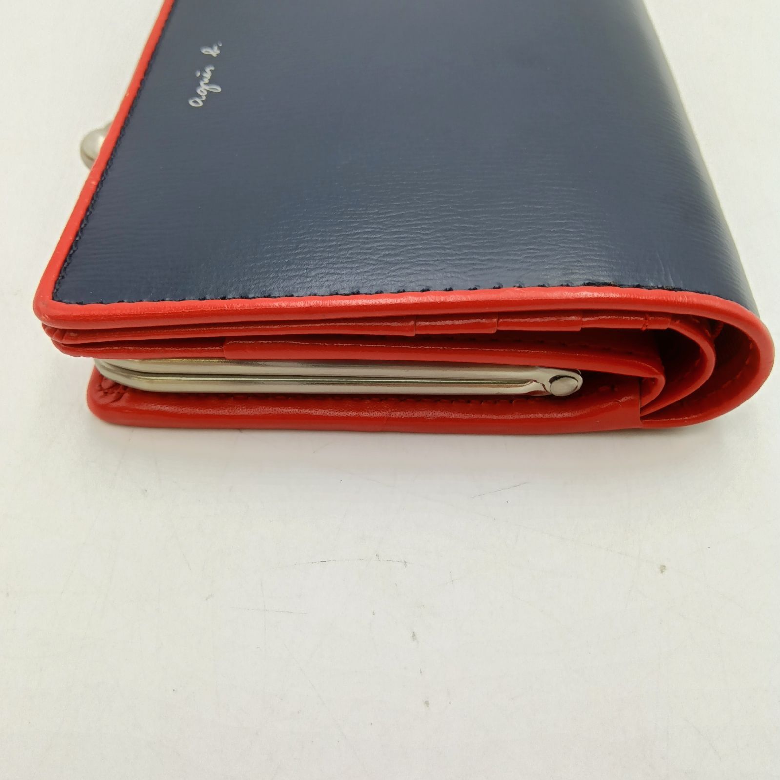 agnes b. アニエスベー 折りたたみ財布 ネイビー レッド がま口