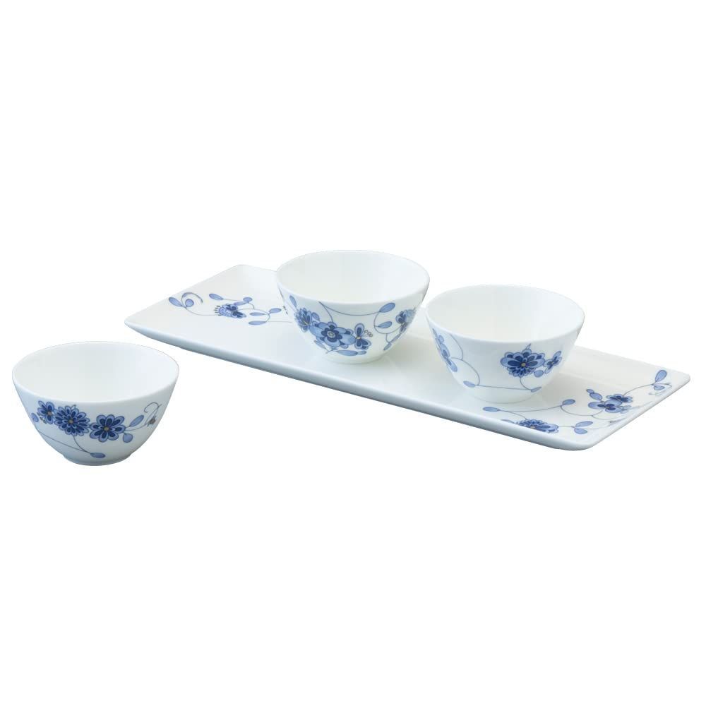 新着商品 ミラノ ブルー 食器セット 梅の花 更紗調 結婚祝い NARUMI ナルミ 4点セット ギフト箱入り 97154-23355