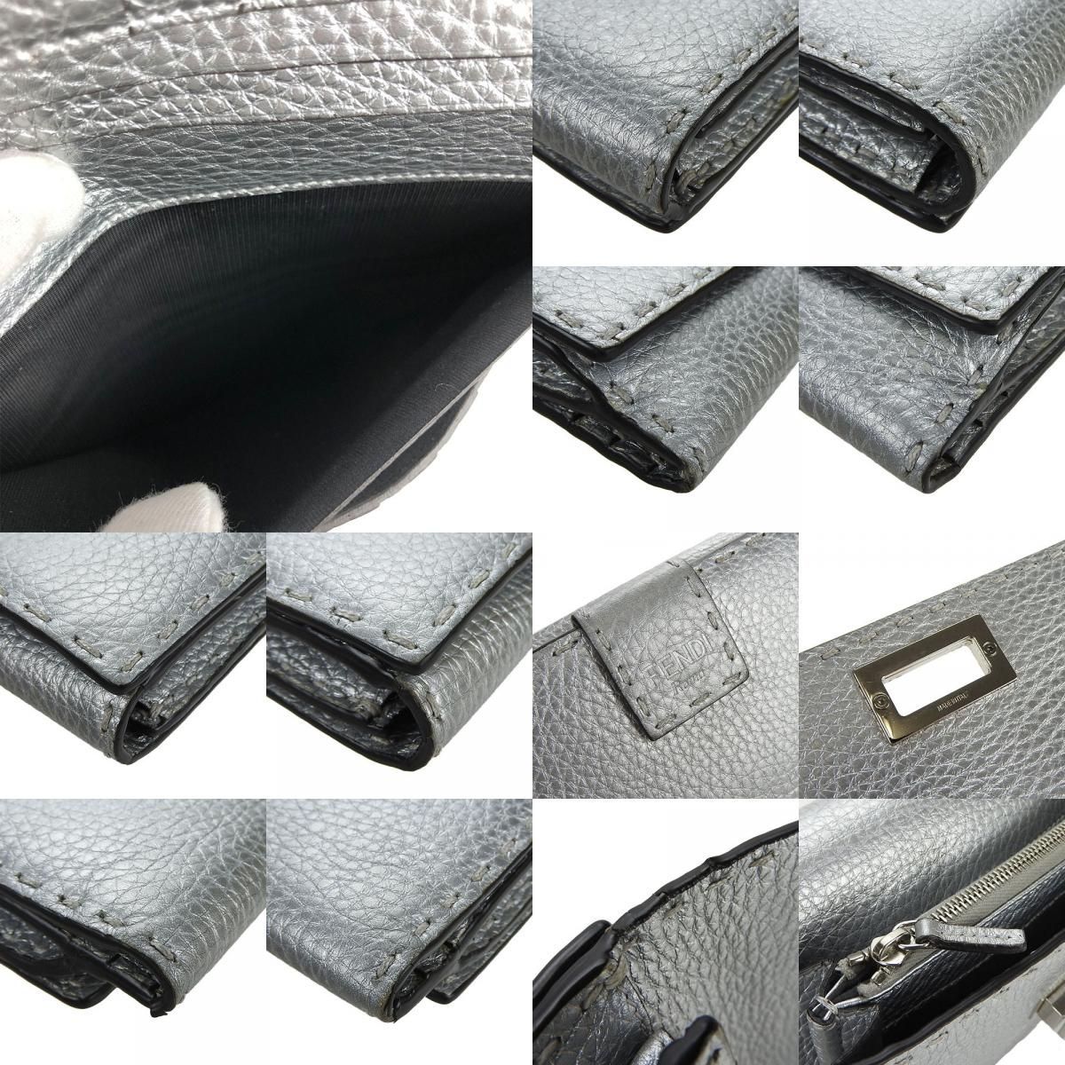 中古】 フェンディ 長財布 8M0308 セレリア レザー シルバー シルバー 
