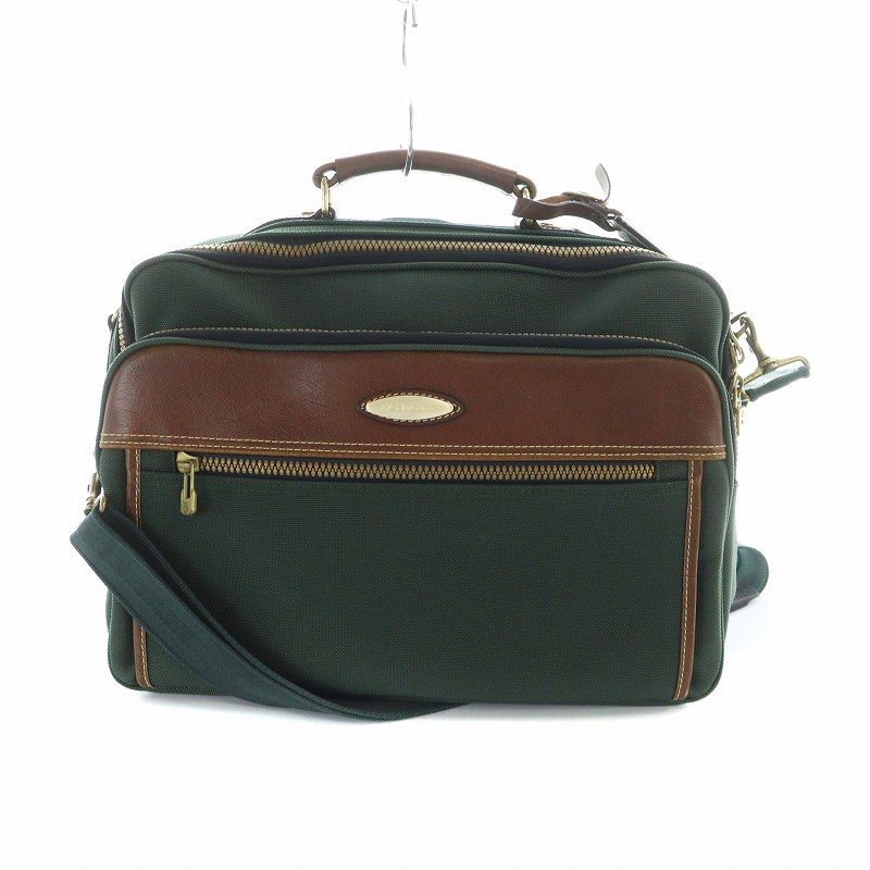 サムソナイト Samsonite ブリーフケース ビジネスバッグ ショルダー 2WAY 書類カバン キャンバス レザー ネーム記入あり ロゴ 緑 グリーン GY18 |MQ