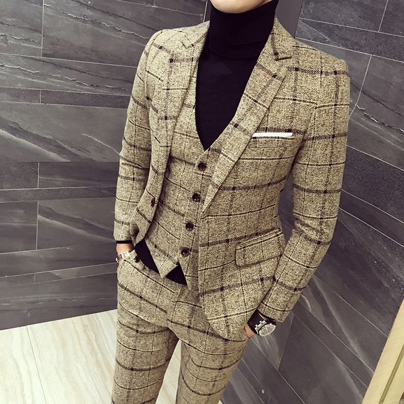 スーツ メンズ スリーピース ビジネススーツ チェック柄セットアップ 3