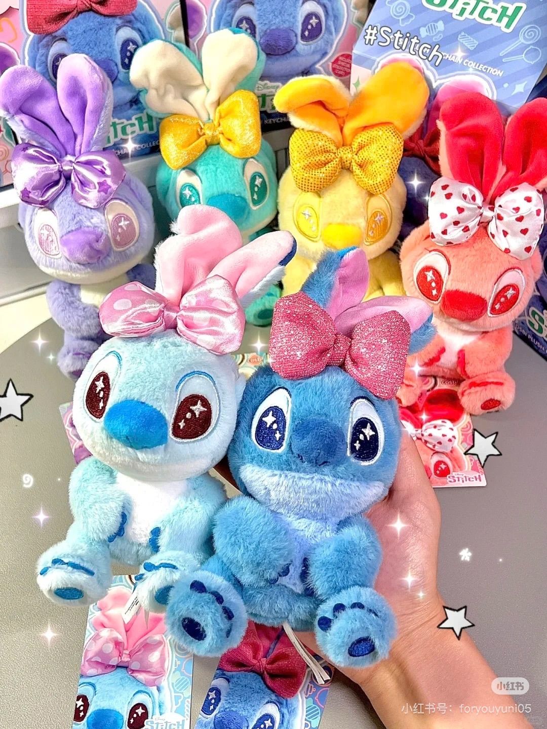 6点 ｜ Disney x HotToys Stitch スティッチ COSBI PLUSH KEYCHAIN” キャンディー色のスティッチ” ぬいぐるみキーホルダー キーリング ペンダント モデル 全種類 6点
