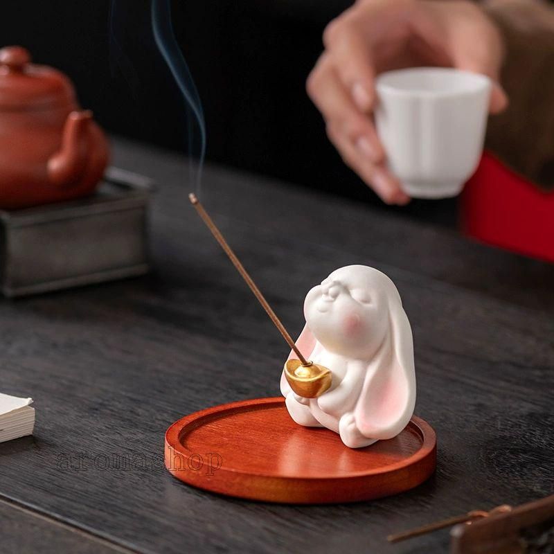 【美品】 小兎香炉 陶磁器 香挿し 置物 工芸品 装飾品 香道具 茶道具 工芸品