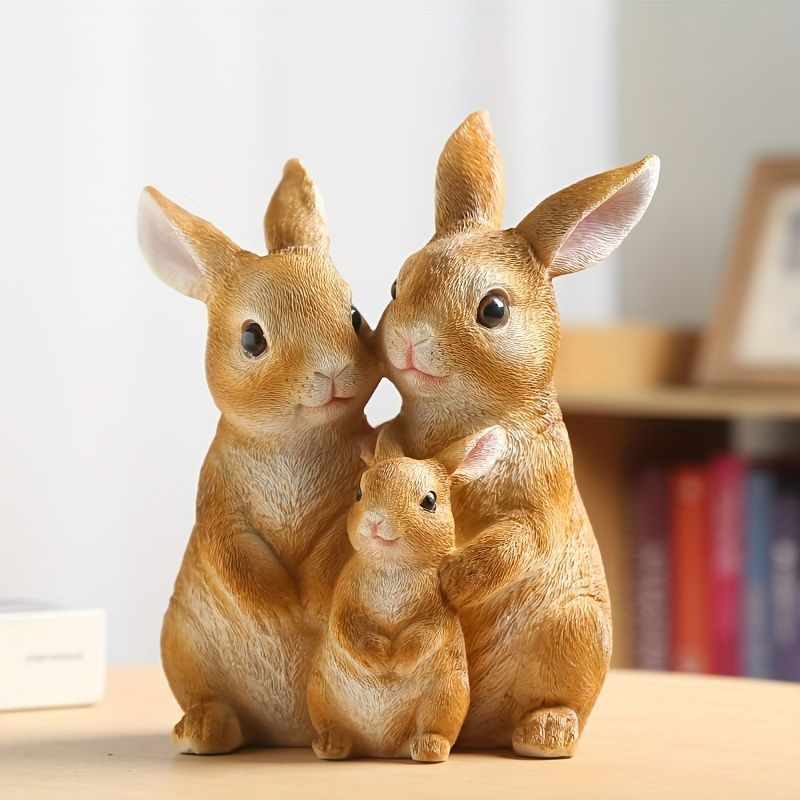 オブジェ 置物 動物 うさぎ ラビット かわいい ほっこり 幸せな家族 アニマル リビング 庭 ガーデン 玄関 ポーチ 動物 ブラウン 茶 4-7