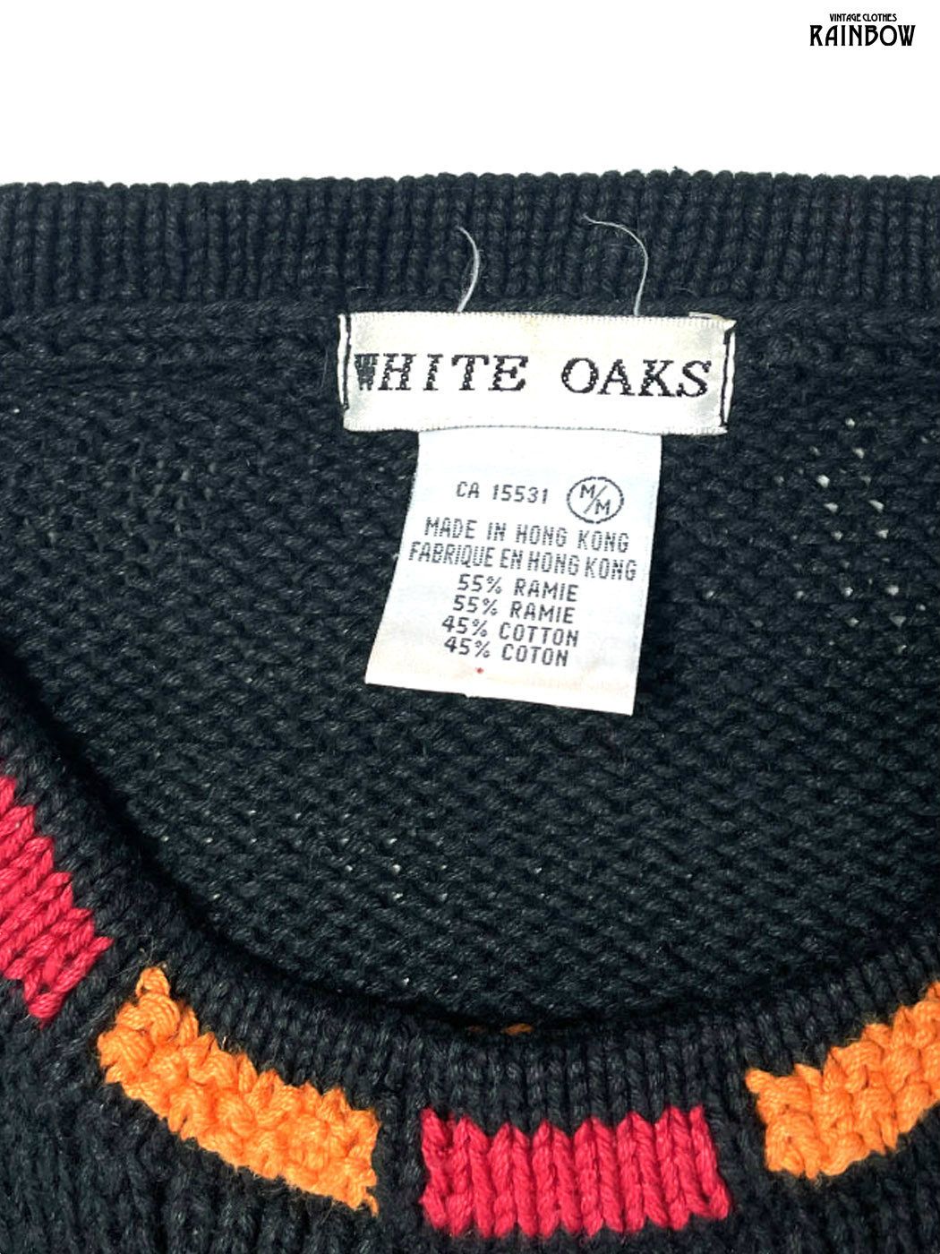  古着 WHITE OAKS 花柄 コットン 長袖 ニット セーター 黒 ttu 2509014 その他 トップス