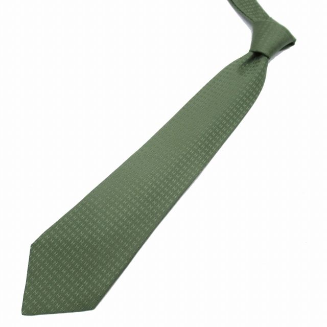 エルメス　ネクタイ　緑　H柄 シルクジャガード 美品 エルメス HERMES H織りタイ 9.5CM Hロゴ柄 ネクタイ シルク