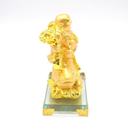 #伝統工芸士　保山作　水晶彫刻 布袋像 台座付き 最高品質水晶の置物（布袋さんと宝船の彫刻） 中国産 ｜石の販売専門店