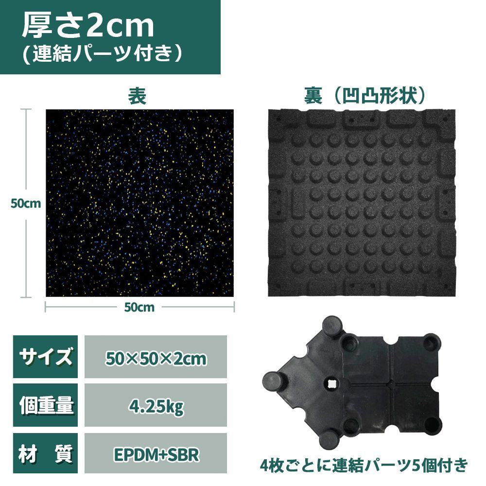 ラバーチップマット 50cm×50cm×厚み15mmタイプ 計15枚 防音 ラバーチップマット 50cm×50cm×厚み15mmタイプ 計15枚 防音 - メルカリ