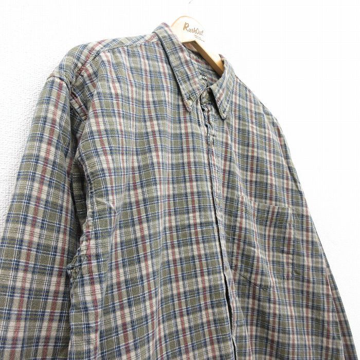 L/古着 長袖 シャツ メンズ 00s コットン ボタンダウン 濃緑他