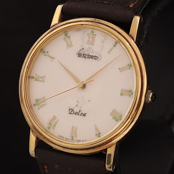 稼働 セイコー ドルチェ 8N41-7030 QZ 白文字盤 メンズ腕時計 OSW