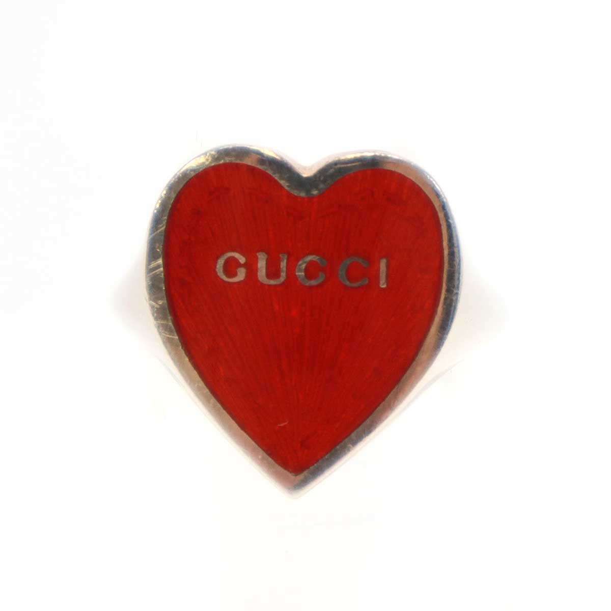 『GUCCI グッチ』ハート型リング 15号 GUCCI グッチ ハートシルバーリング レッド×シルバー 15号程度