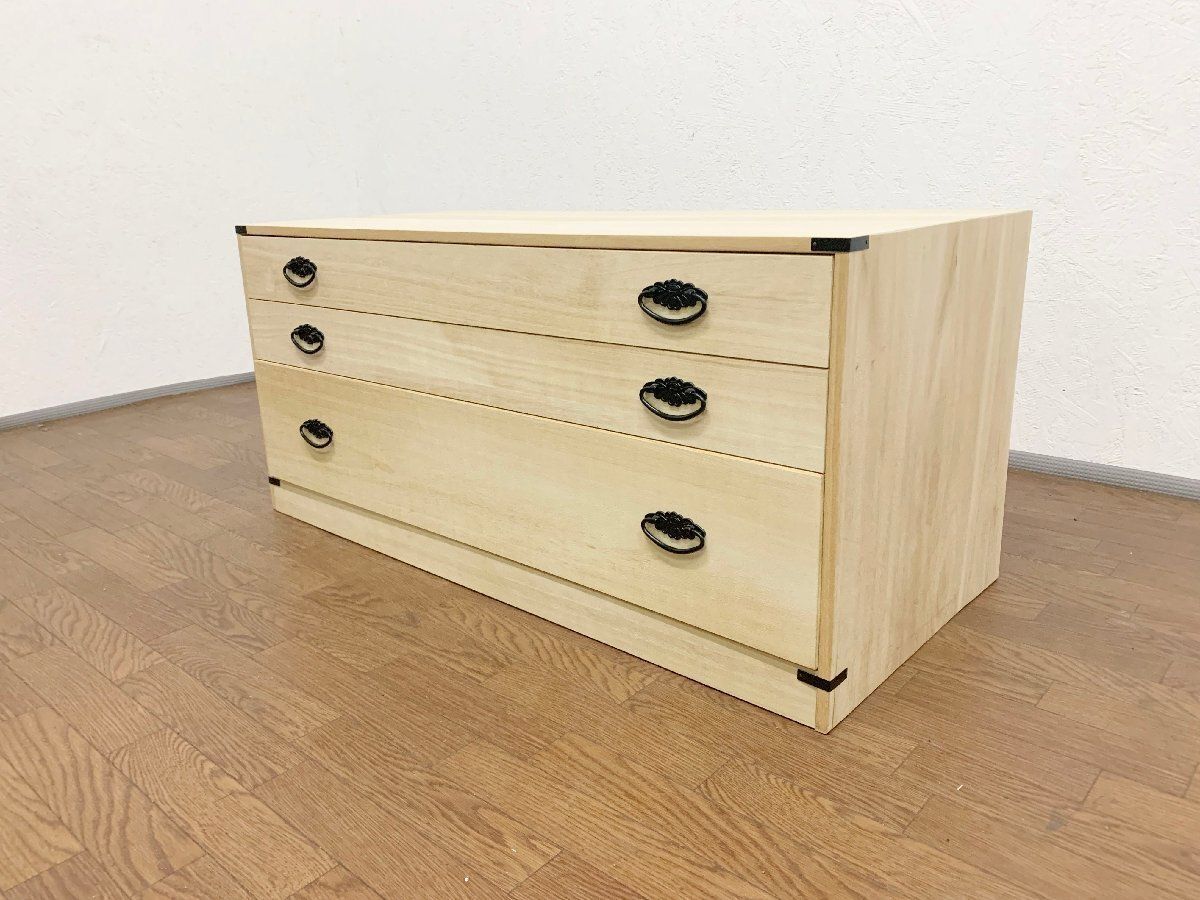 桐箪笥 タンス チェスト 収納 3段 引き出し 着物 木製 シンプル 和風家具 昭和レトロ 和室 幅99cm 貝1249