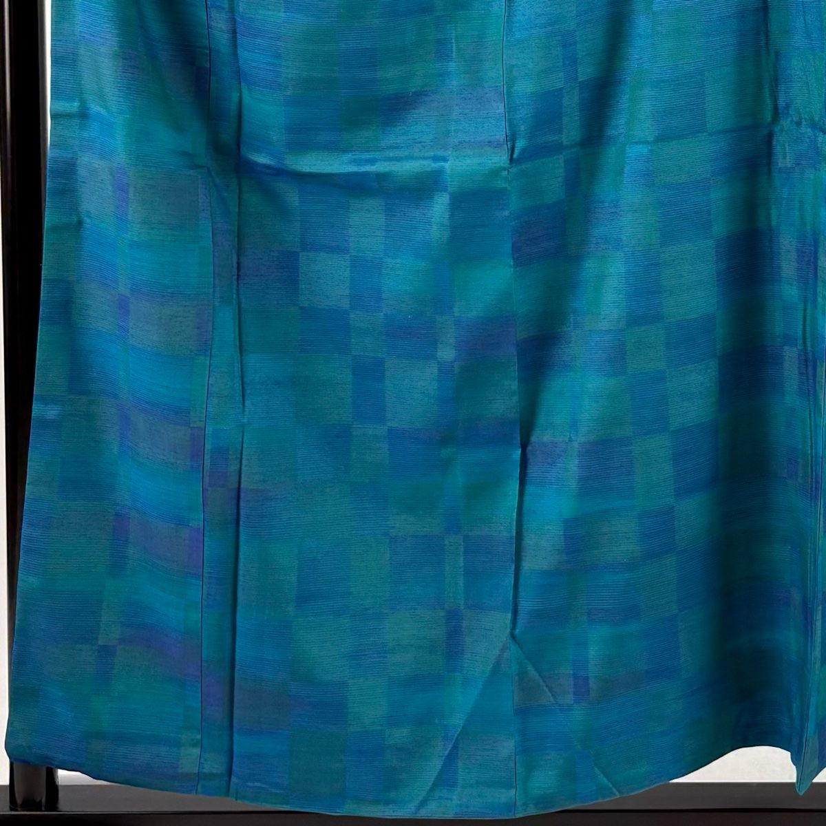 紬 身丈158cm 裄丈64cm M 袷 やまと 変わり市松 青緑 正絹 名品