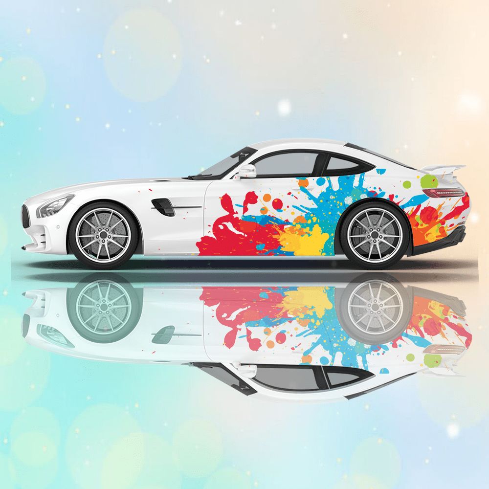 カラフルスプラッタービニール車デカール - 自己粘着式PVCステッカー 耐久性 退色防止 簡単貼り付け＆剥がしやすい - 車両の美学を大胆なアーティスティックデザインで高める