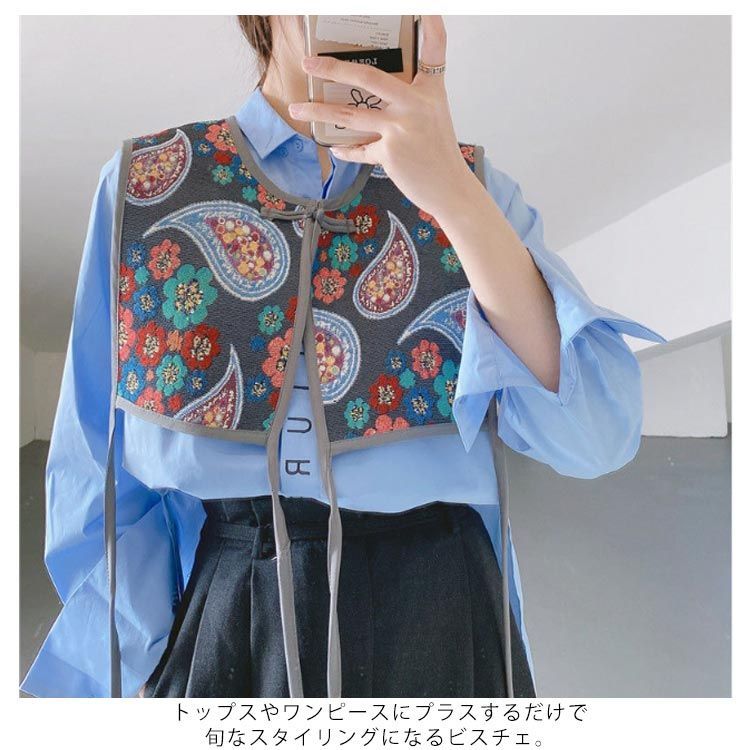 付け襟 ビスチェ ベスト レディース 刺繍 つけ襟 ビッグカラー