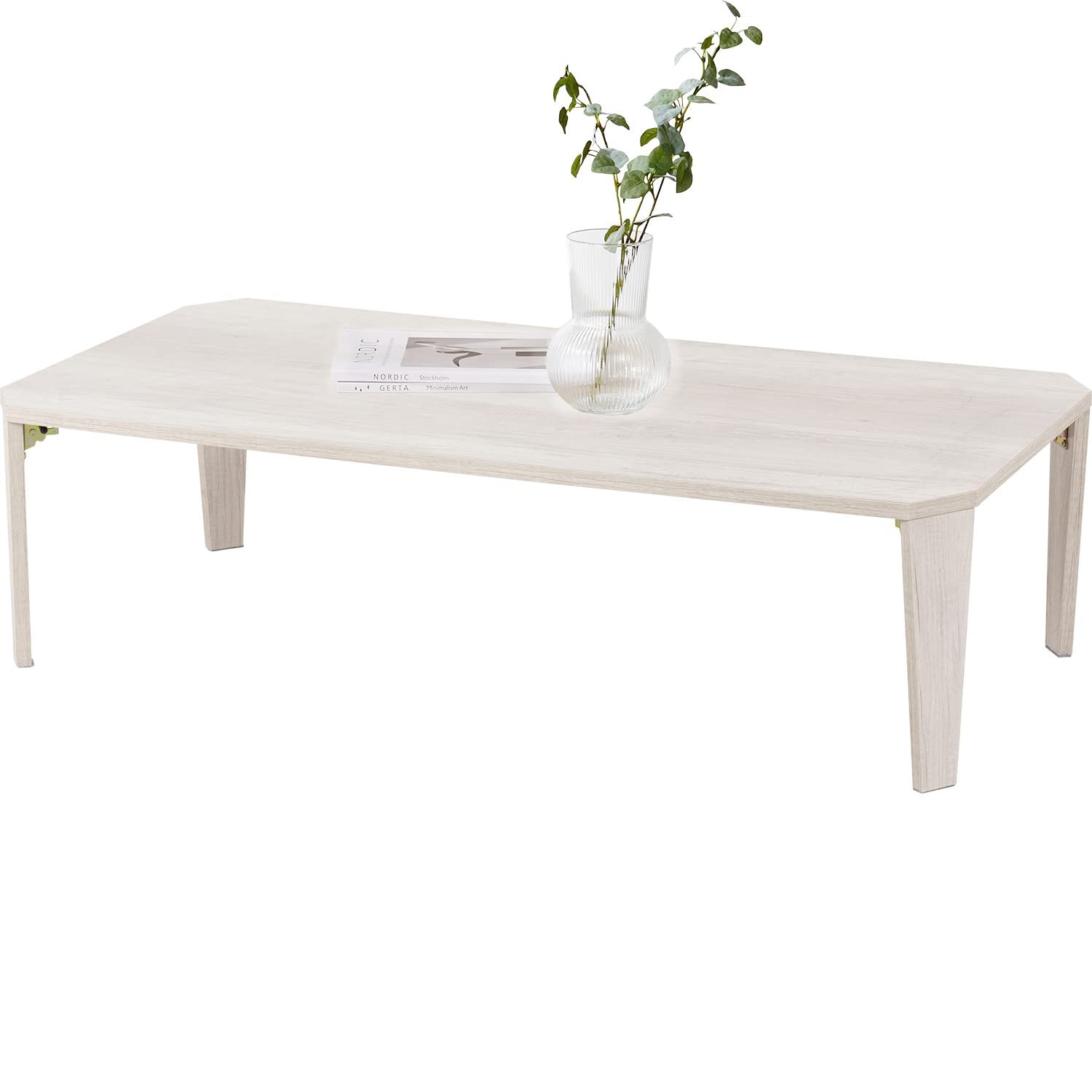 木目調天板がスタイリッシュ 折りたたみ 完成品 机 軽量 テーブル ヴィンテージ リビング センターテーブル ソファテーブル ローテーブル 幅120×奥行45.5×高さ32 ホワイト 萩原 Hagihara MT-6867WS