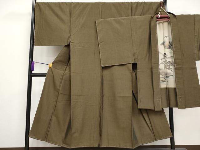 平和屋着物 上 男性 紬 アンサンブル 色無地 涅色 ♥ CYAA3285s5