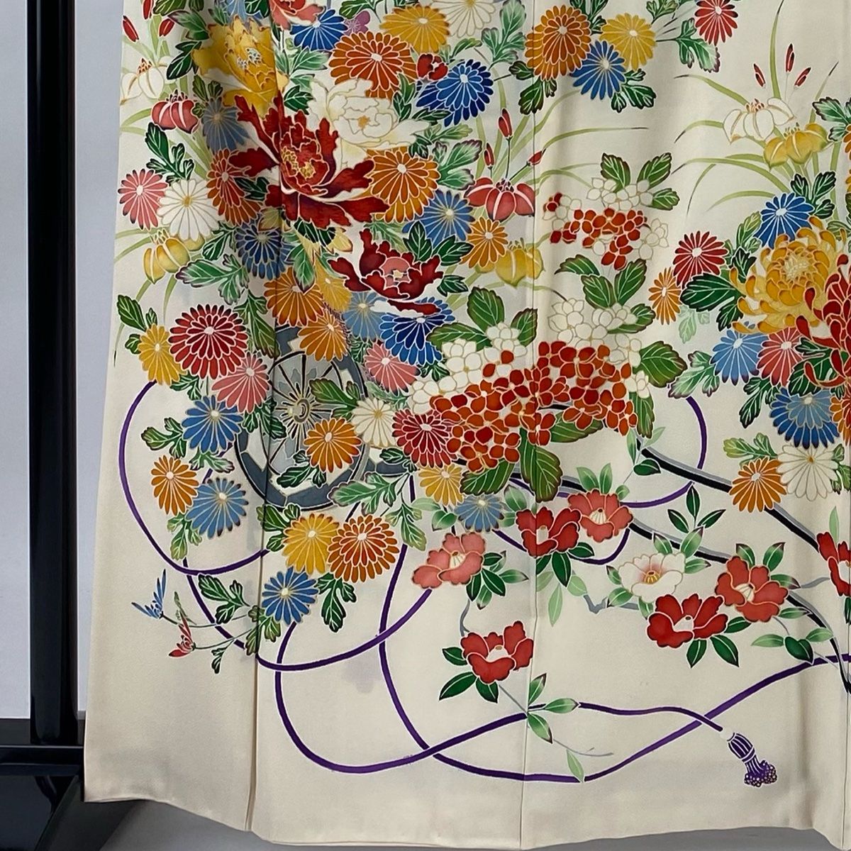 訪問着 身丈163cm 裄丈64.5cm M 袷 花車 牡丹 金彩 刺繍 訪問着 身丈163cm 裄丈64.5cm M 袷 花車 牡丹 金彩 刺繍